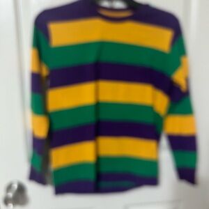 Kaplan Purple, Green, and Yellow Striped Crewneck